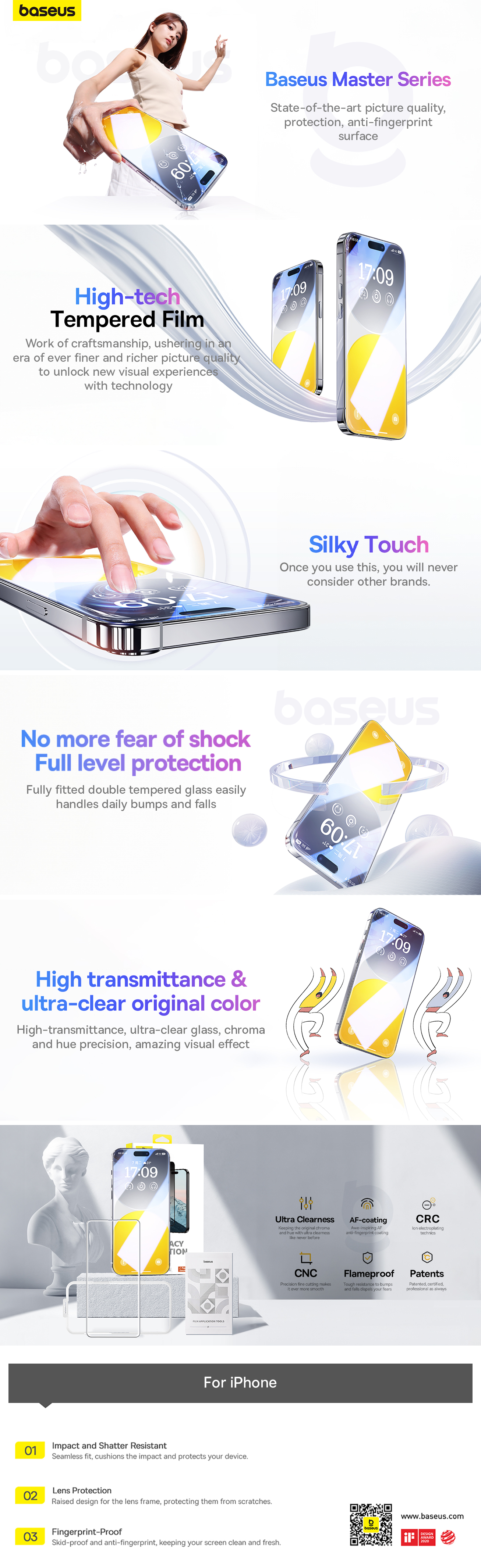 Baseus iPhone 15 Pro Premium Clear HD 9H Tempered Glass Screen Protector Full